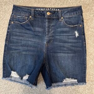 Vanilla Star High Rise Bermuda Denim Shorts Distressed Frayed Hem juniors size 7